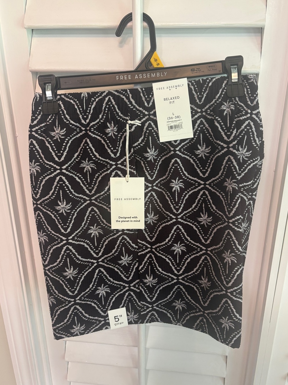 Free Assembly Relaxed Fit Black And White Seersucker Swim‎ Trunks Size Large